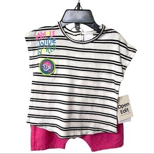 Open Edit Easy T Shirt and Shorts Set Ivory Cloud Black Stripe Organic Cotton
